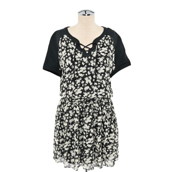 Maison Scotch Dresses & Skirts - MAISON SCOTCH Dress Womens Size 4 Floral Mini Black Tropical Print Smocked NEW